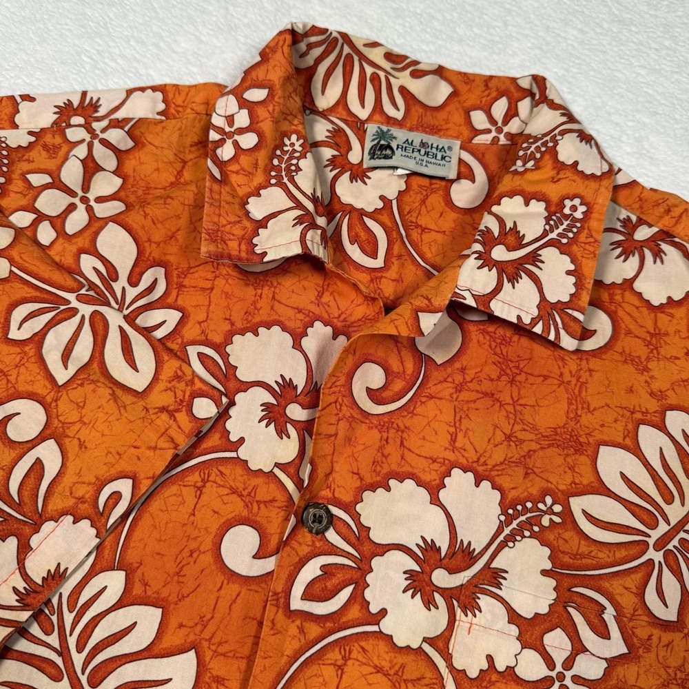 Aloha Republic Shirt Mens XL Orange Floral Hawaiian Button Front Casual